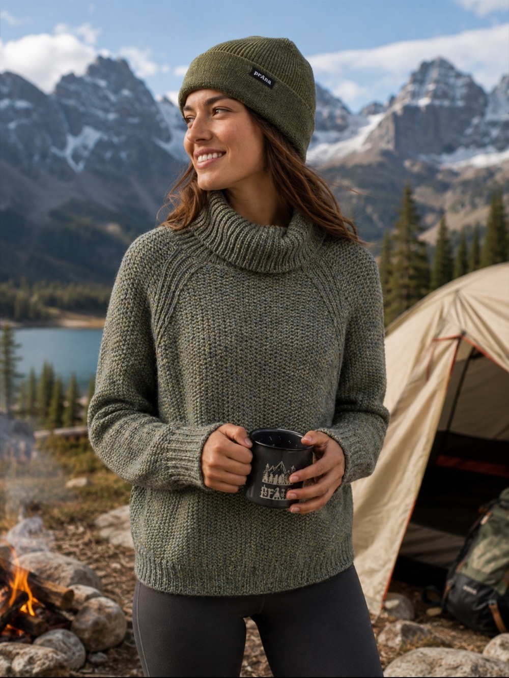Prana chunky green knit turtleneck pullover sweater size XL